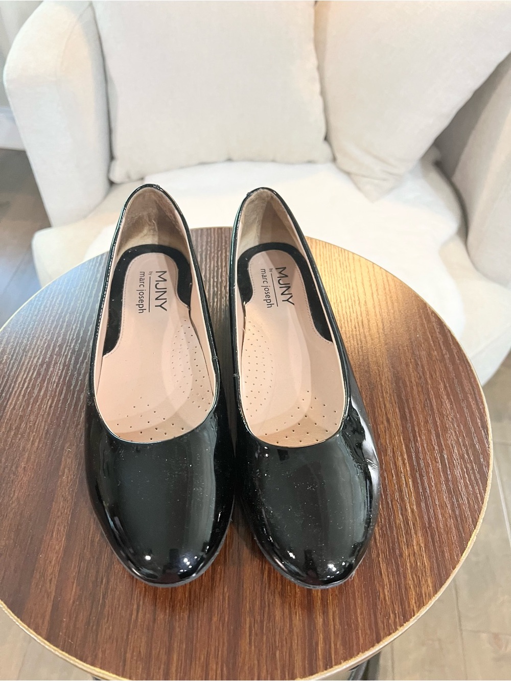 Marc Joseph Black Patent Round-Toe Ballet Flats